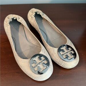 Tory Burch silver Flats with Iconic Logo